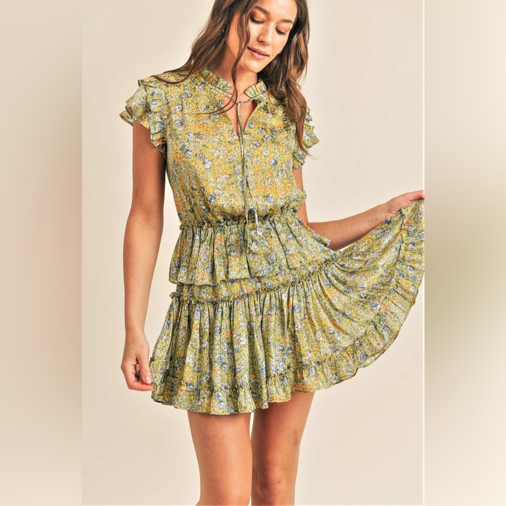 Green Floral Mini Dress NWT Oaklee